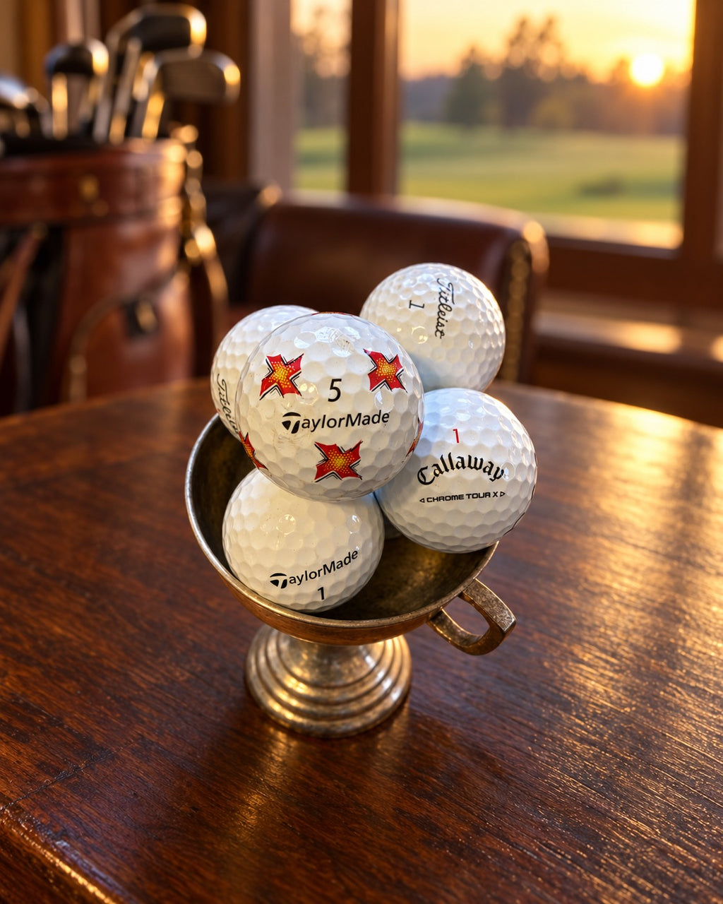 Pelotas de golf usadas AAA TaylorMade, Titleist y Callaway en copa plateada