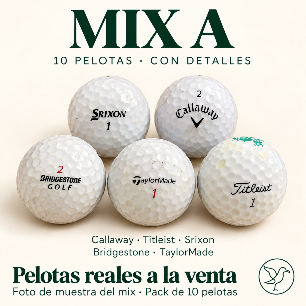 10 Pelotas de Golf Usadas — Grado A (con detalles mínimos)